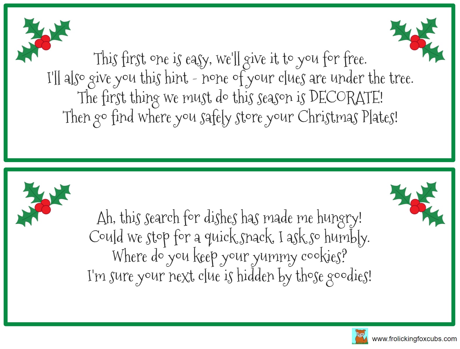 Free Printable Clues for a Christmas Eve Indoor Treasure Hunt ...