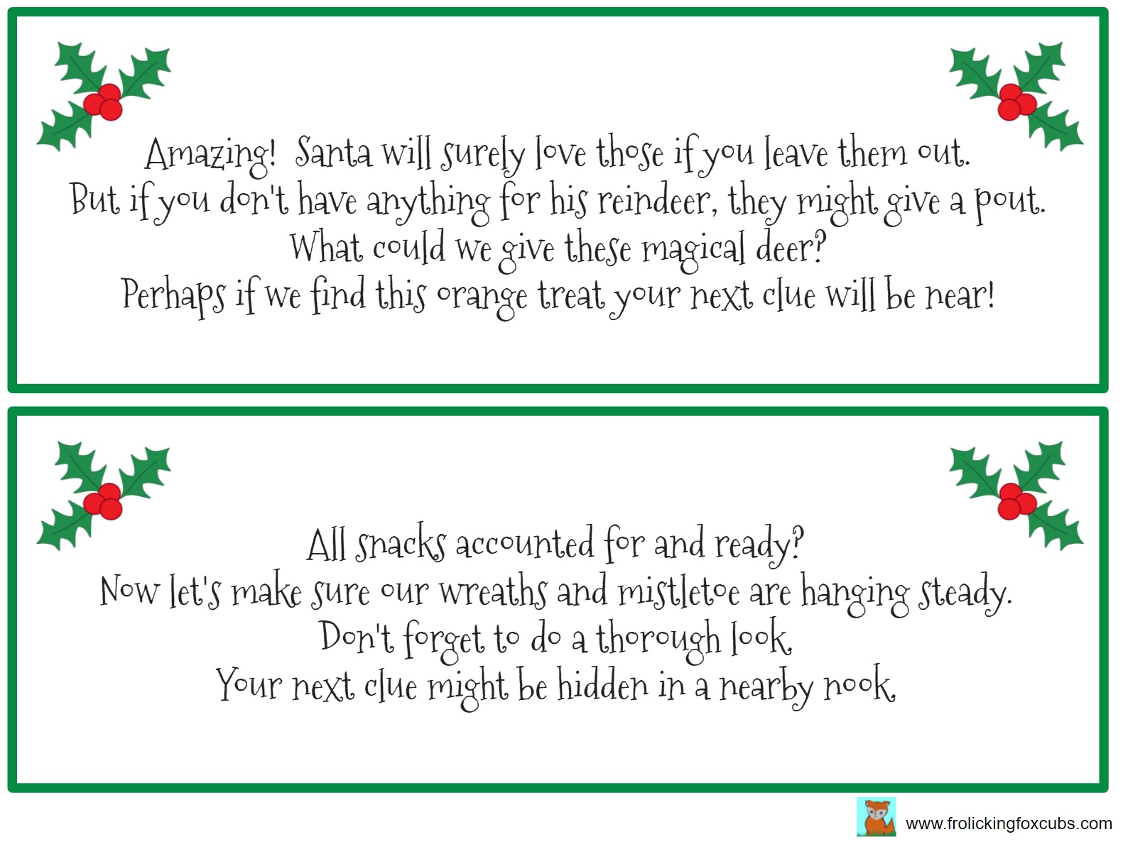 Free Printable Clues for a Christmas Eve Indoor Treasure Hunt ...