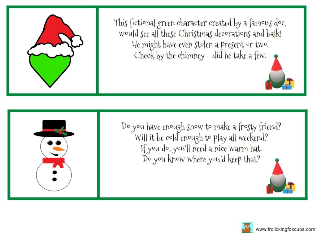 Free Printable Clues for a Christmas Gnome Treasure Hunt – Frolicking ...